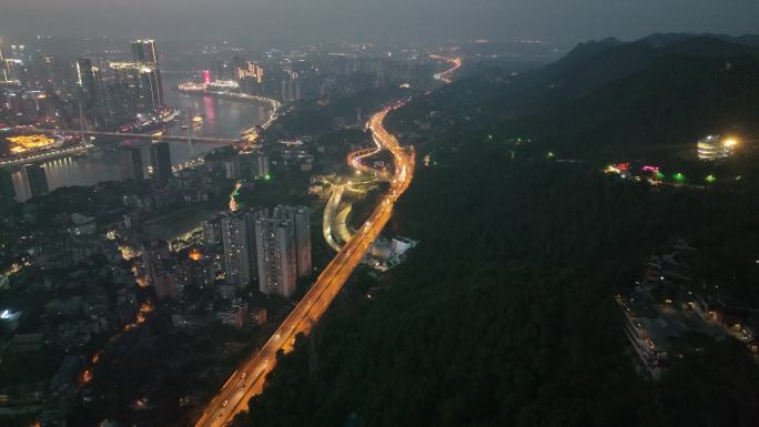 航拍山城重庆城市大动脉内环快速夜景