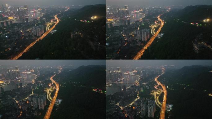 航拍山城重庆城市大动脉内环快速夜景