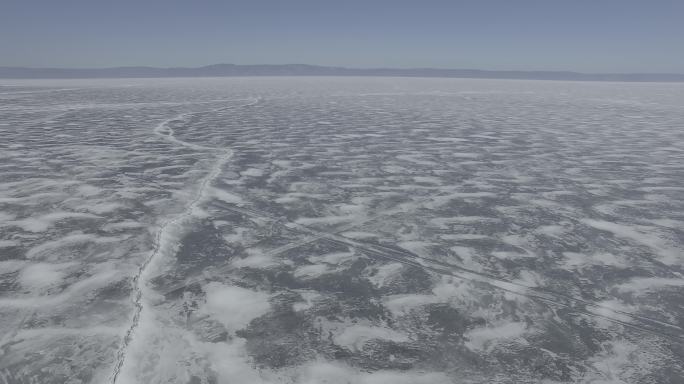 鸟瞰冰封的贝加尔湖-4K航拍素材