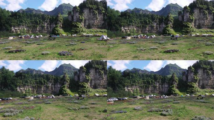 航拍重庆南川区万卷书台露营基地风光