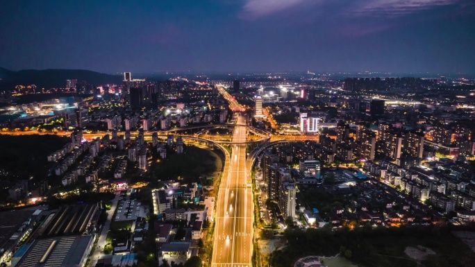 城市高架桥夜景车流航拍延时