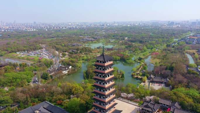 混剪航拍扬州旅游瘦西湖春天大明寺-栖灵塔