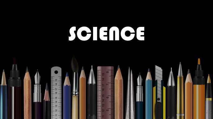 科学，木铅笔的定格动画，钢笔，量具，圆规，毛笔，自来水笔，抽象概念图像，当代艺术，聪明的想法，观点，