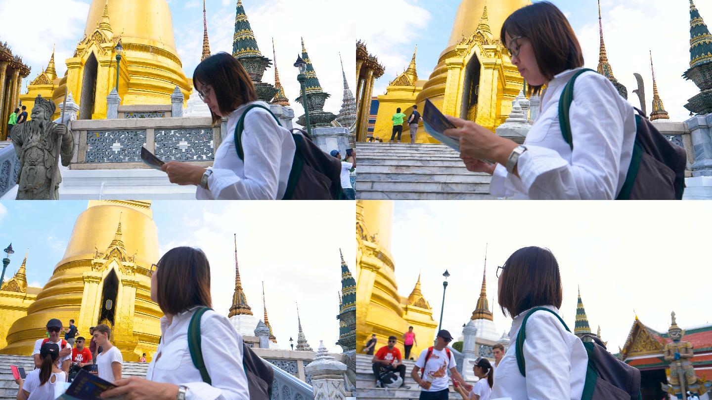 暑假期间，泰国曼谷大皇宫的年轻女性游客