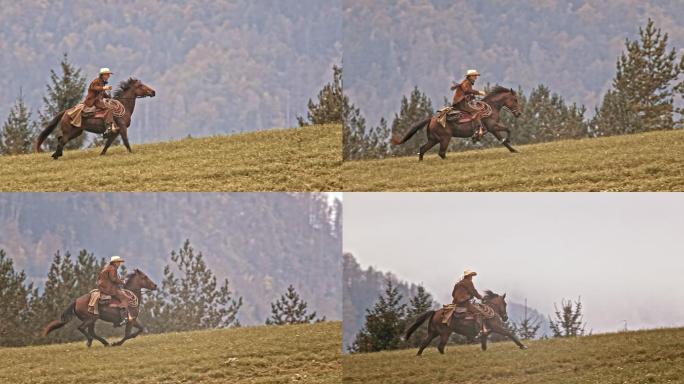斯洛·莫茨牛仔骑着疾驰的马上山