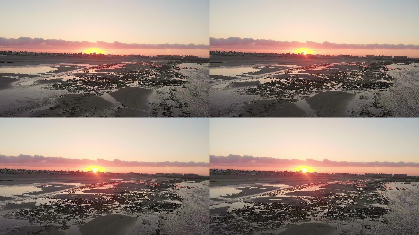 日落时分，墨西哥索诺拉佩纳斯科港美丽的海滩，巴亚博尼塔海滩，科尔特斯海，北下加利福尼亚州，无人机视频