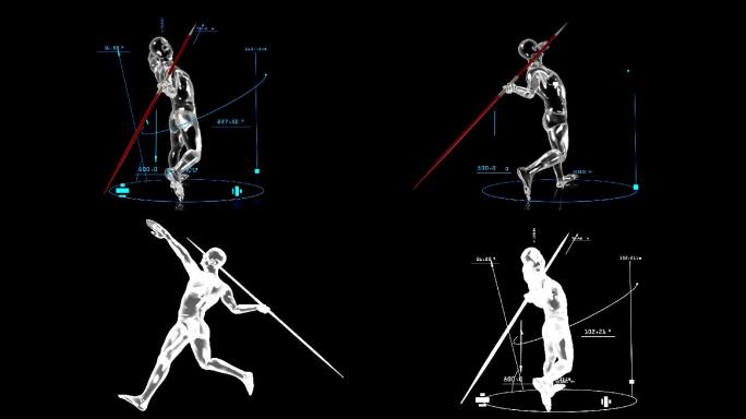 具有技术数据的3D标枪运动员