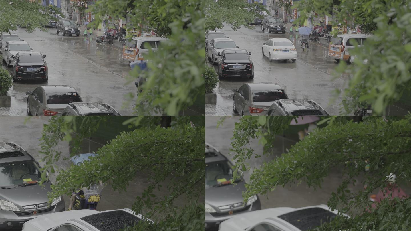 下雨街道行人汽车