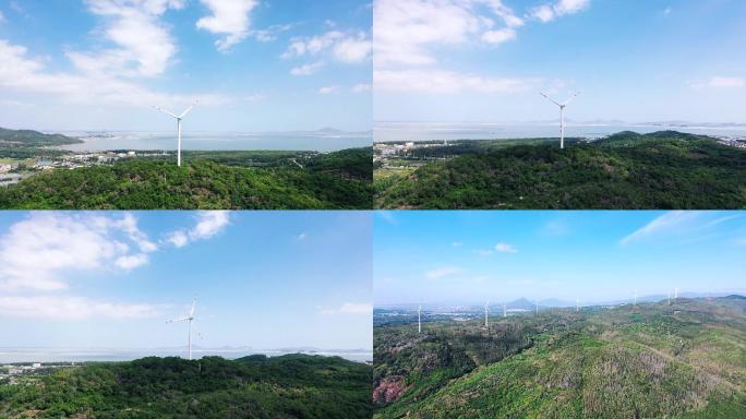 山上风车发电唯美天空蓝天白云山峰风力发电