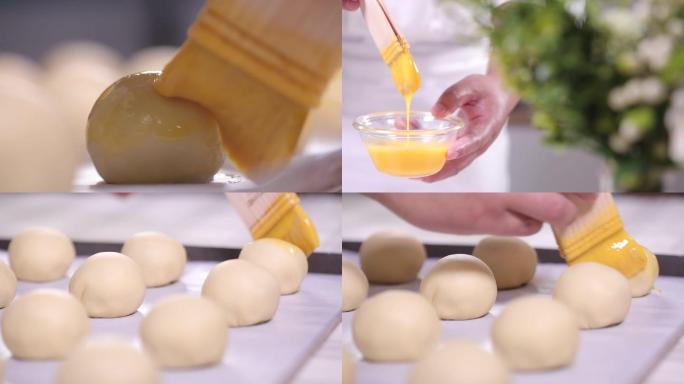 【镜头合集】蛋黄酥刷蛋黄放入烤箱