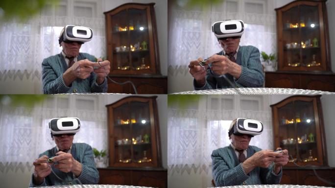 玩VR游戏的老人VRAR人工智能