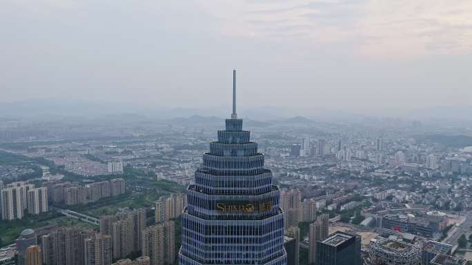 航拍绍兴世茂天际中心建筑特写