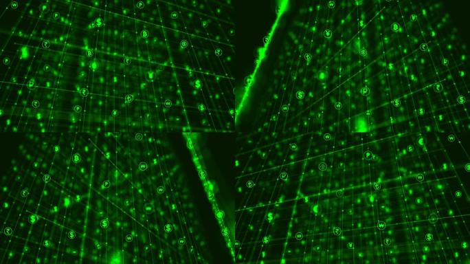 货币背景网络绿色线条绿色粒子虚拟