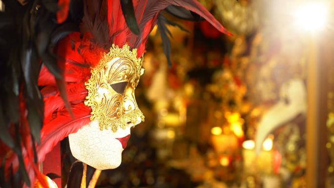 威尼斯美丽的面具金色面具特写