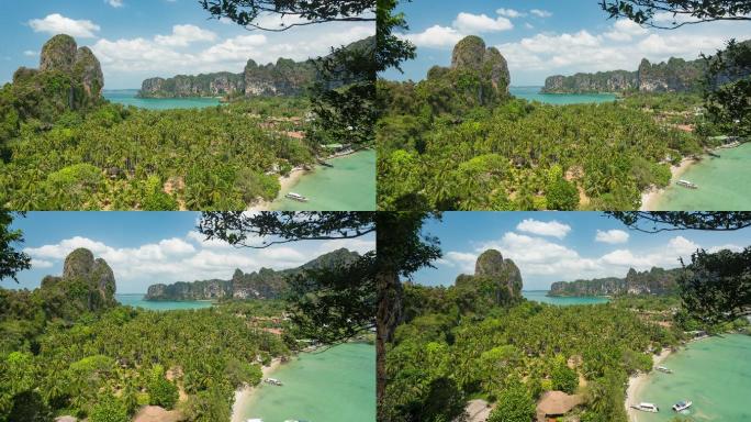 泰国克拉比（krabi thailand）山上铁路上的Timelapse view point蓝天