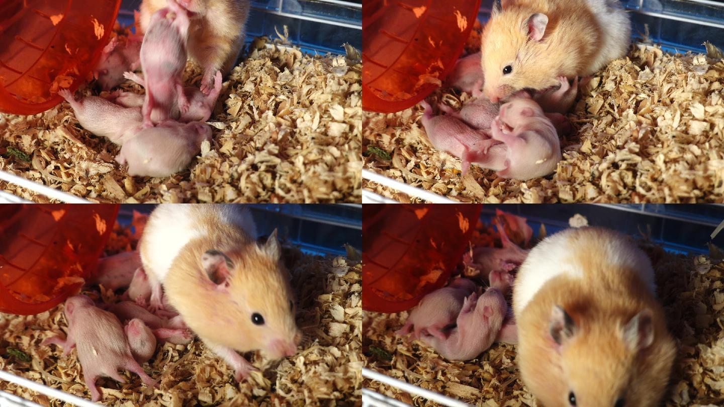 仓鼠妈妈与新生婴儿摄影棚拍摄