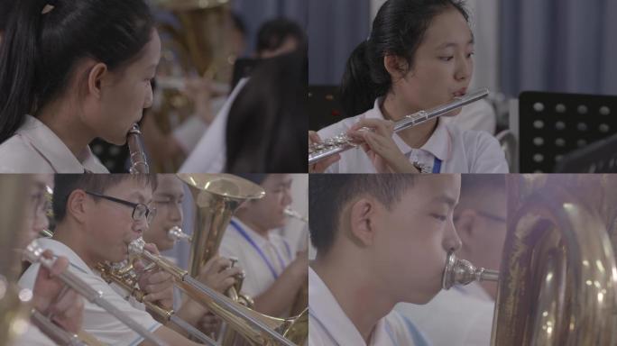 唯美学校音乐课乐器团演奏乐器演奏练习排练