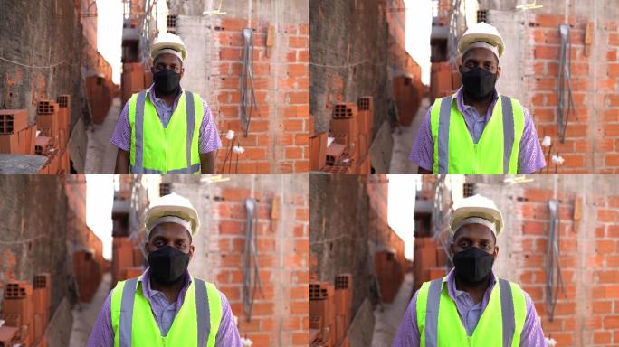 施工现场使用防护面罩的施工人员肖像