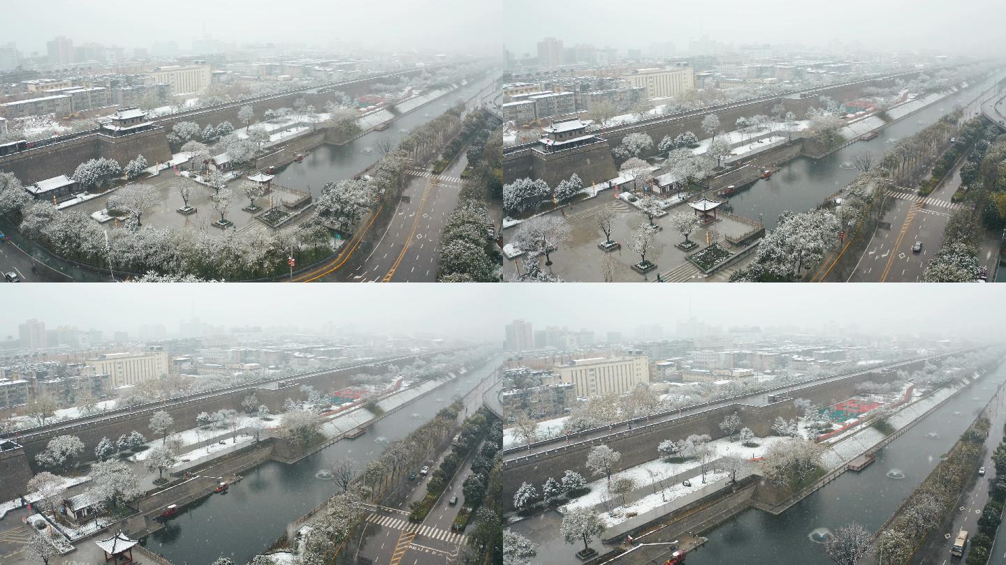 雪景中的西安古城墙，中国。