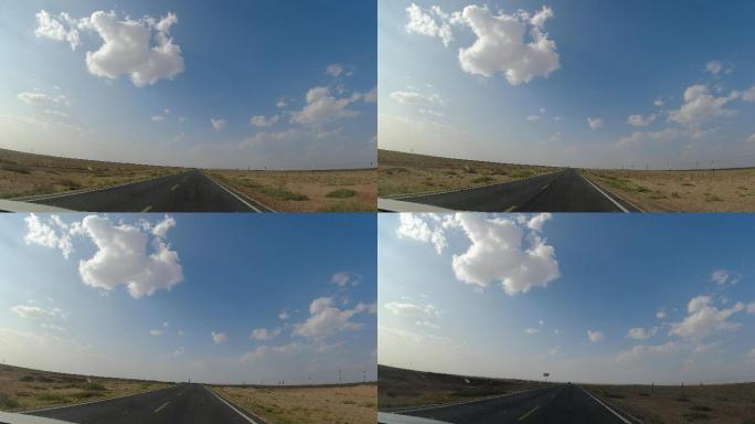 自驾西部戈壁公路云朵第一视角