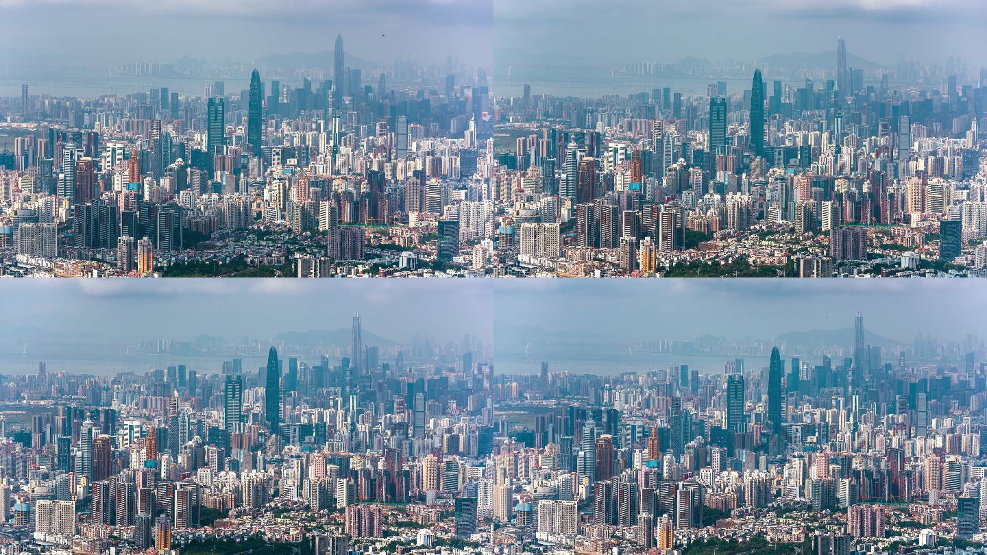 T/L 4K公顷LS PAN Shenzhen梧桐山拍摄深圳市阳光阴影timelapse。中国广东省