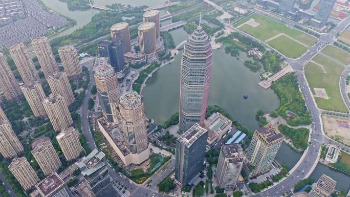 俯视绍兴世茂建筑风光,高视角航拍梅龙湖