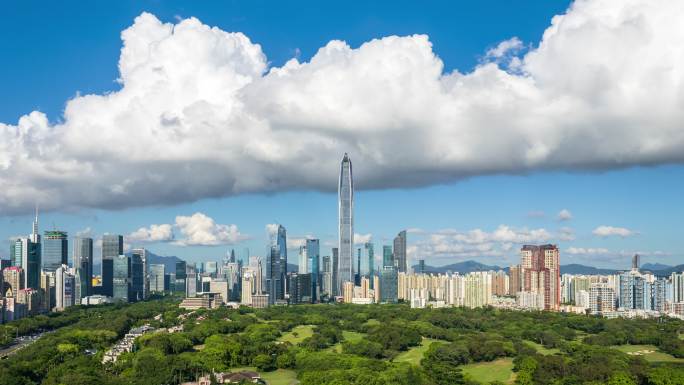 中国广东省深圳市福田区白天云层移动的天际线