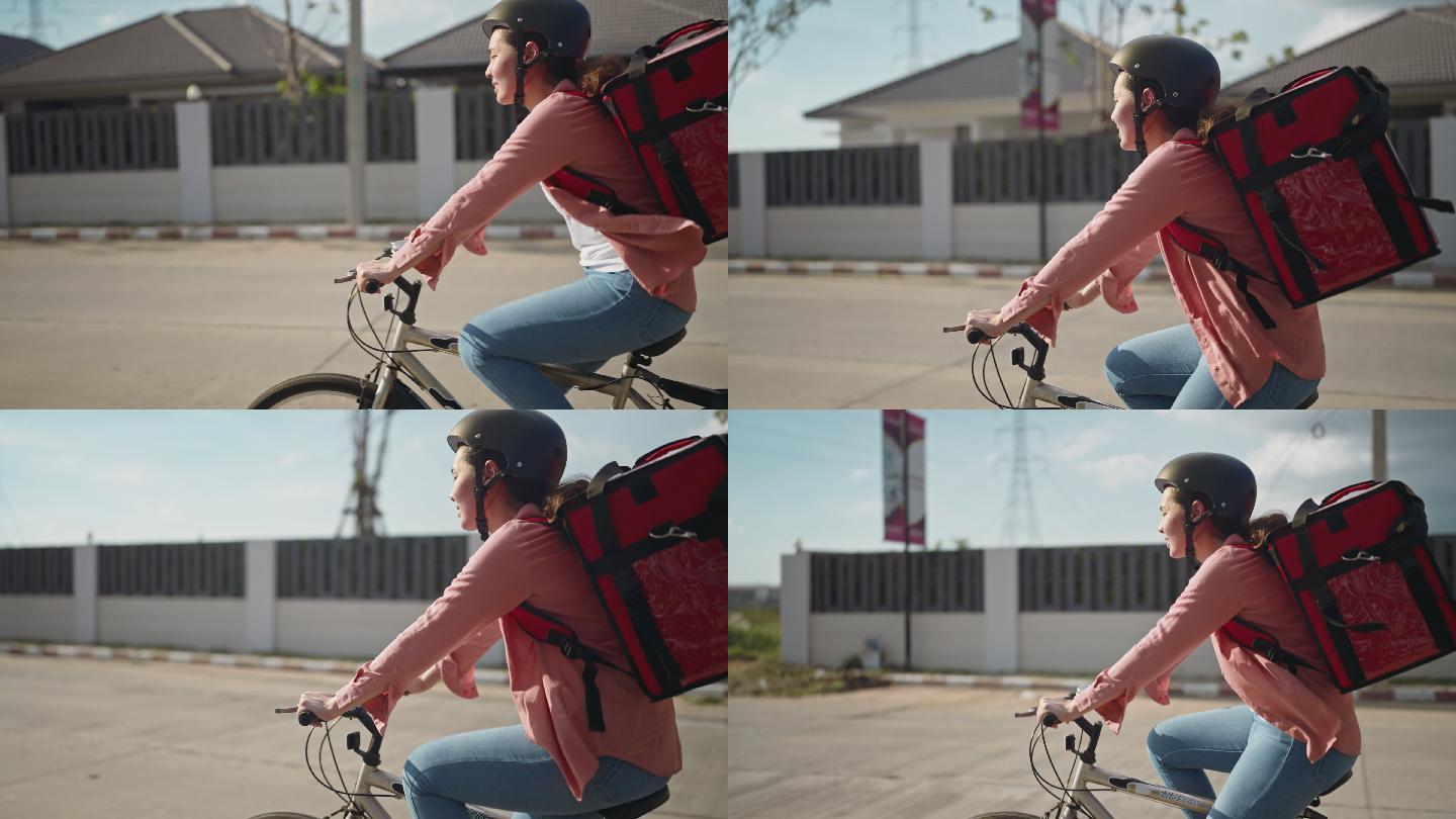 自行车送货员在城市中穿梭