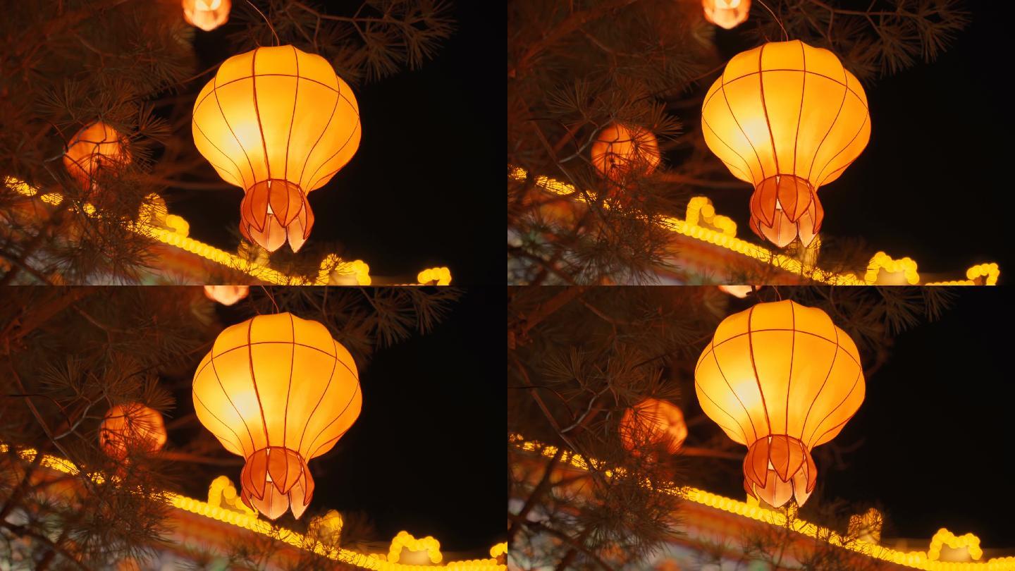 西安市庆祝中国春节的古城墙上的灯笼