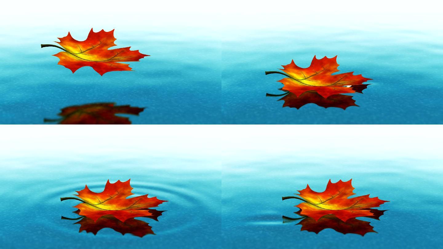 秋叶落在清水上红色落叶