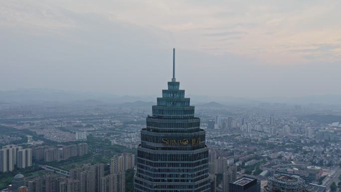 航拍绍兴世茂天际中心建筑特写