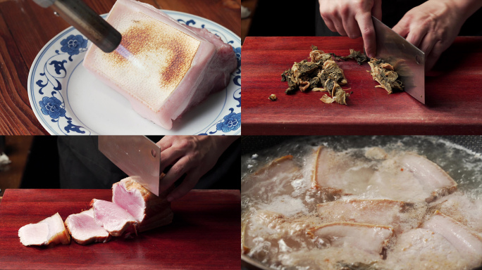 中国特色湘菜-梅干菜蒸花肉烹饪过程
