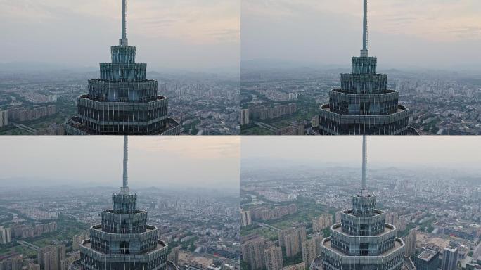 航拍绍兴世茂天际中心建筑特写