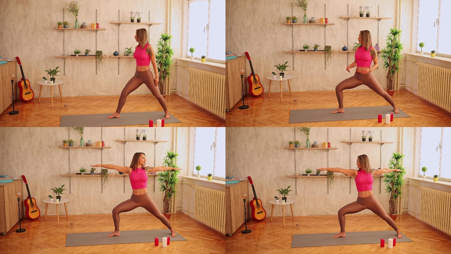 年轻女子在家练习瑜伽