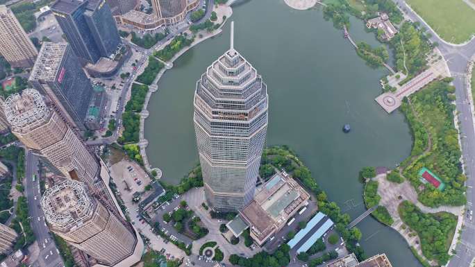 俯视绍兴世茂建筑风光,高视角航拍梅龙湖