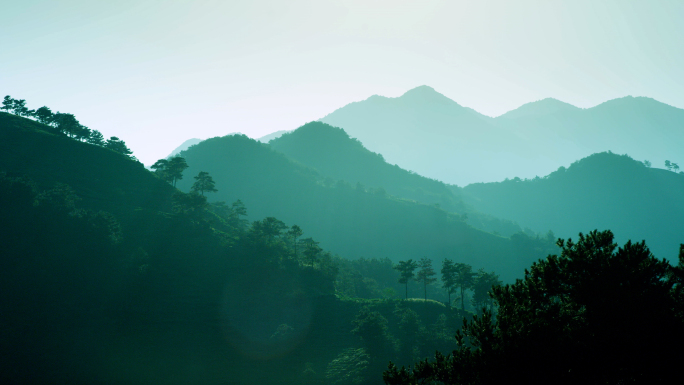 水墨远山风景白鹭水鸟山脉大山写意