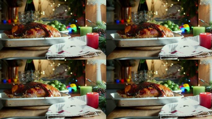 节日晚餐传统烤圣诞鸭