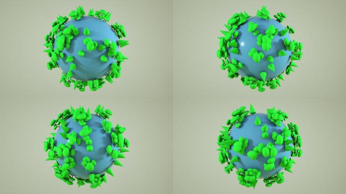 低多边形3D渲染绿色地球行星旋转，循环动画