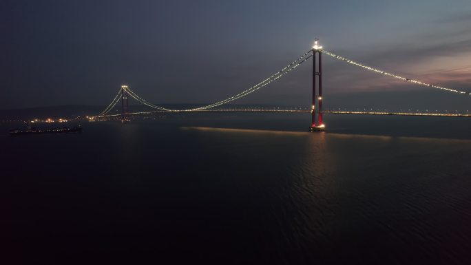 Dardanelles 1915 Canakkale Bridge at Night 4K无人机镜头