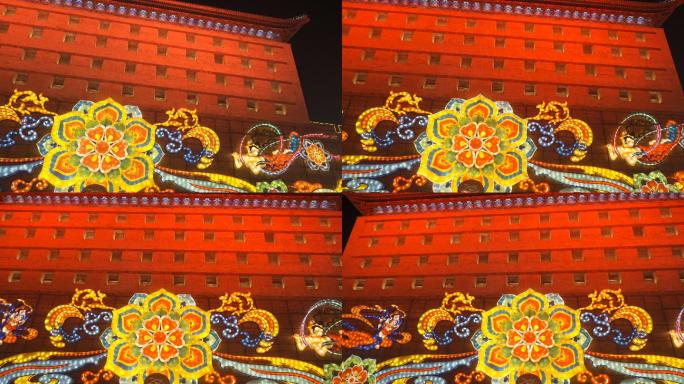 西安市庆祝中国春节的古城墙南门灯饰展