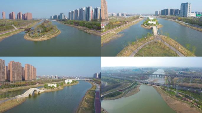 4k航拍郑州贾鲁河沿岸风光