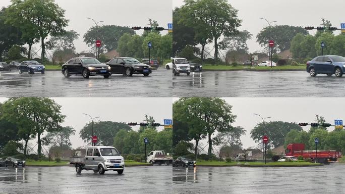 雨天城市道路湿滑车辆行驶