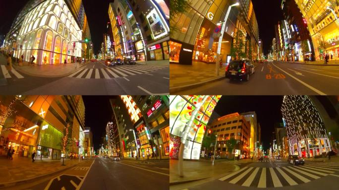 晚上开车去银座街，日本东京。