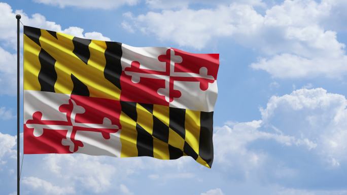 风中的美国马里兰州国旗概念