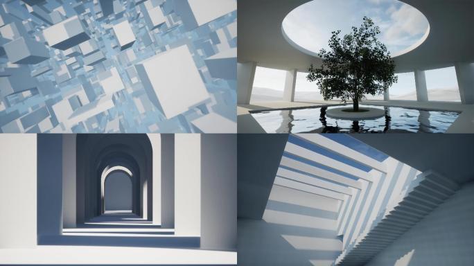 高端房地产建筑几何空间光影变化超现实空镜
