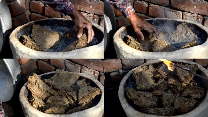 印度农村牛粪饼烹饪工艺