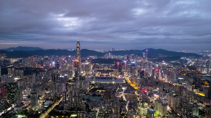 【4K正版素材】深圳福田大气航拍夜景延时