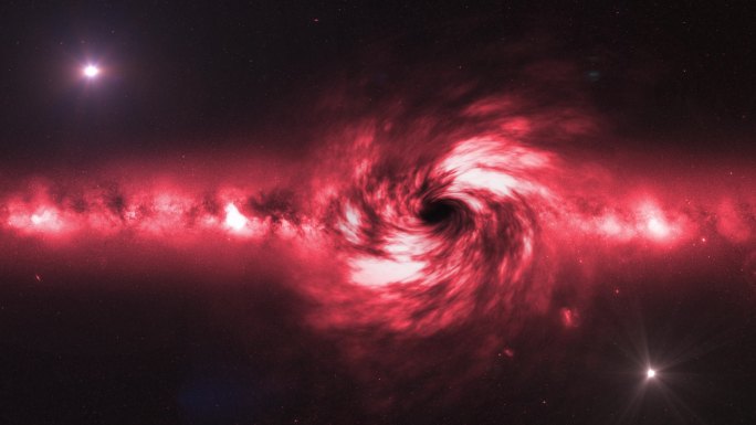 超大质量黑洞和星云的现代真实动画，空间、光和时间被视界上的强引力、虫洞、延时、速度弦、时间和空间的弯