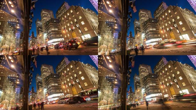 纽约市街道的Timelapse视图，显示洛克菲勒中心