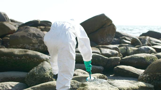 污染控制小组负责清理海滩溢油